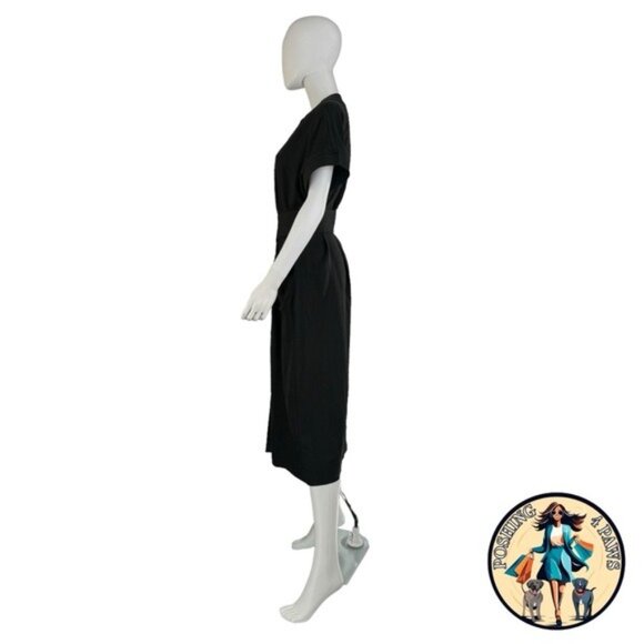 Tuckernuck NEW Black Leather Trim Kara Short Sleeve Midi Shirt Dress Size Small - Picture 8 of 10